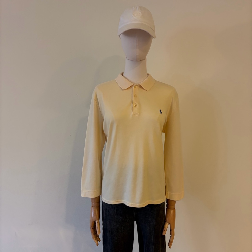 🔥 VINTAGE 90s Ralph Lauren Sport XL Youth Polo | Cream 3/4 Sleeve Shirt